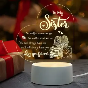 Sister Gifts from Sister - 2D Flat Acrylic Heart Decor with Back-to-Back Girl Silhouette - USB Powered - Warm Yellow Light - Ideal for Birthday, Christmas & Long-Distance Gifting