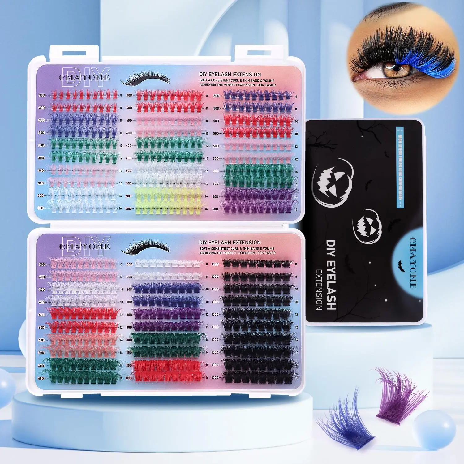 DIY False Eyelashes Set, Natural Effect D Curl Fluffy Lashes, Volume Individual Lashes, Diy Dramatic Lashes, Synthetic Fiber, Mixed Length, Perfect for Halloween & Music Festivals, Eyelash Extensions Set