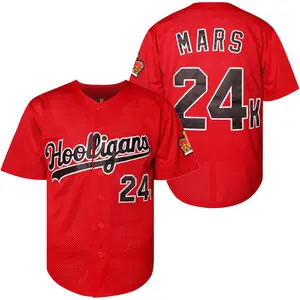 Men's 24K Red Baseball Uniform with Number 24 - Button-Front Jersey, Loose Fit Short Sleeve for All-Season Outdoor/Practice/Team Games - Machine Washable & Dry Cleanable, Letter & Number Design (/Printed) - Male Athlete Apparel