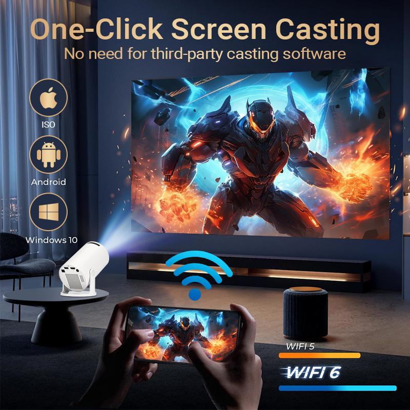 HY300Pro+ Outdoor Portable Projector Mini 4K Decoding Projector with 5G WiFi 6 & BT 5.0 720P Full HD 160 ANSI Lumens Portable Home Theater for Android Audio Bluetooth Game