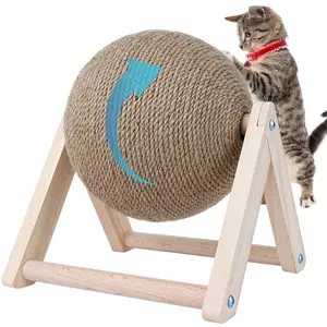 Cat Scratcher Rabbit Scratching Ball Natural Sisal Scratcher Spinning Cat Ball Solid Wood Scratching Toy for Cats  Kittens Indoor Interactive Pet Toy Burlywood
