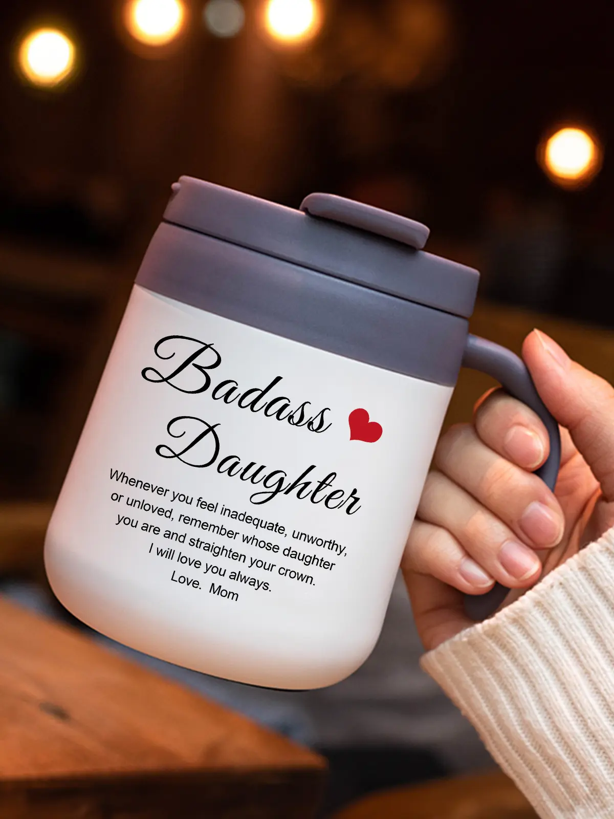 Gifts For Daughter, Funny Gifts for Daughter-11.9 oz Insulated Coffee Mug with Handle and Lid, Daughter Mug for Birthday Christmas Adult Gifts, Stocking Stuffers funny mug