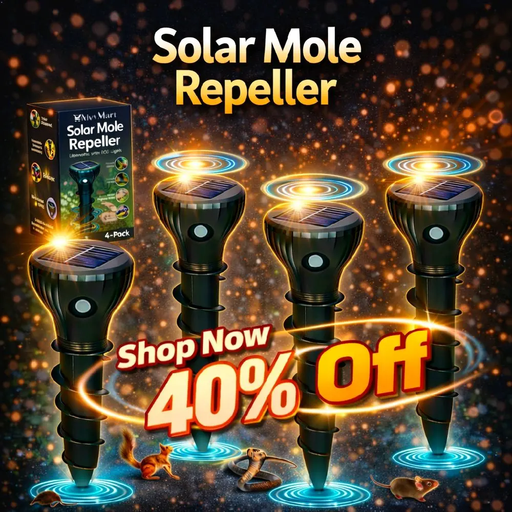MovMart 4-Pack Solar Ultrasonic Electronic Pest Repellent Spikes, Waterproof Yard & Garden Deterrent for Moles, Snakes, Voles