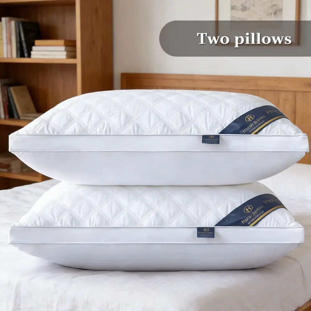 3-Line Grid Polycotton Blend Pillow - Skin-Friendly, Breathable Supportive Head Cushion for Neck Pain Relief