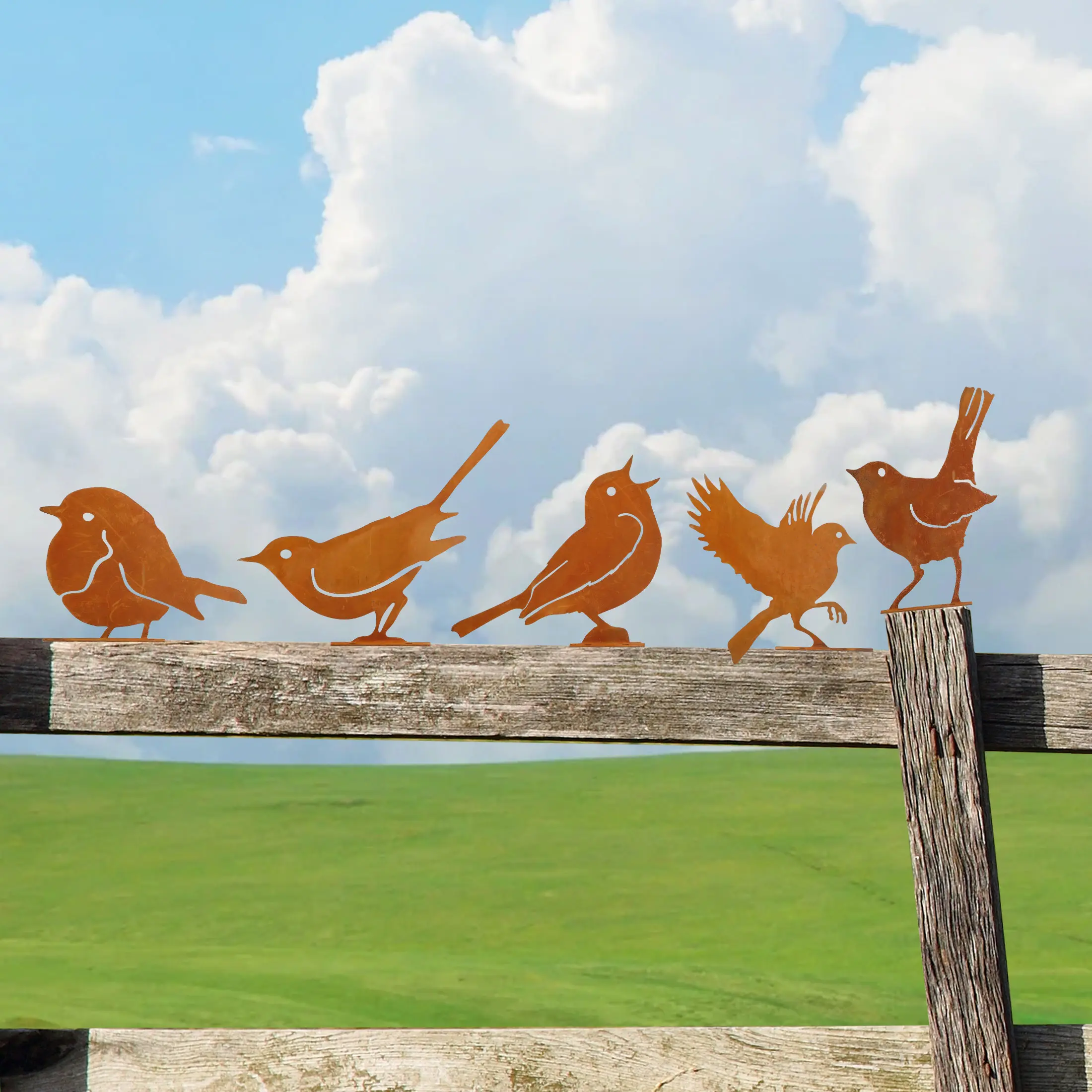 5Pcs Rustic Birds Decorations-Outdoor Bird Wall Decor,Metal Birds Craft Statue Ornaments,Garden Sculptures for Fences yard Garden,Bird Tree Stakes