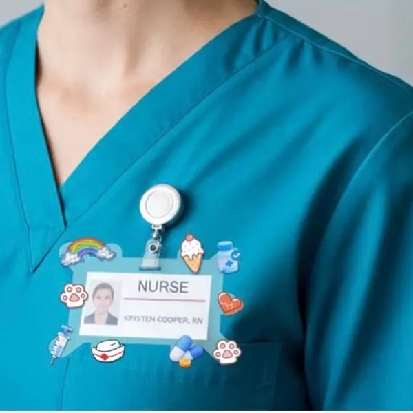 !!!Includes 4 Free Kawaii pins!!Badge Buddy Pin Holder, with 10 Locking Pins Backs, Acrylic Badges Topper Adapter for Displaying, Horizontal Vertical ID Badges for phlebotomist Nurse MA teacher doctor Radiologist lab tech x-ray tech ID Student Employees