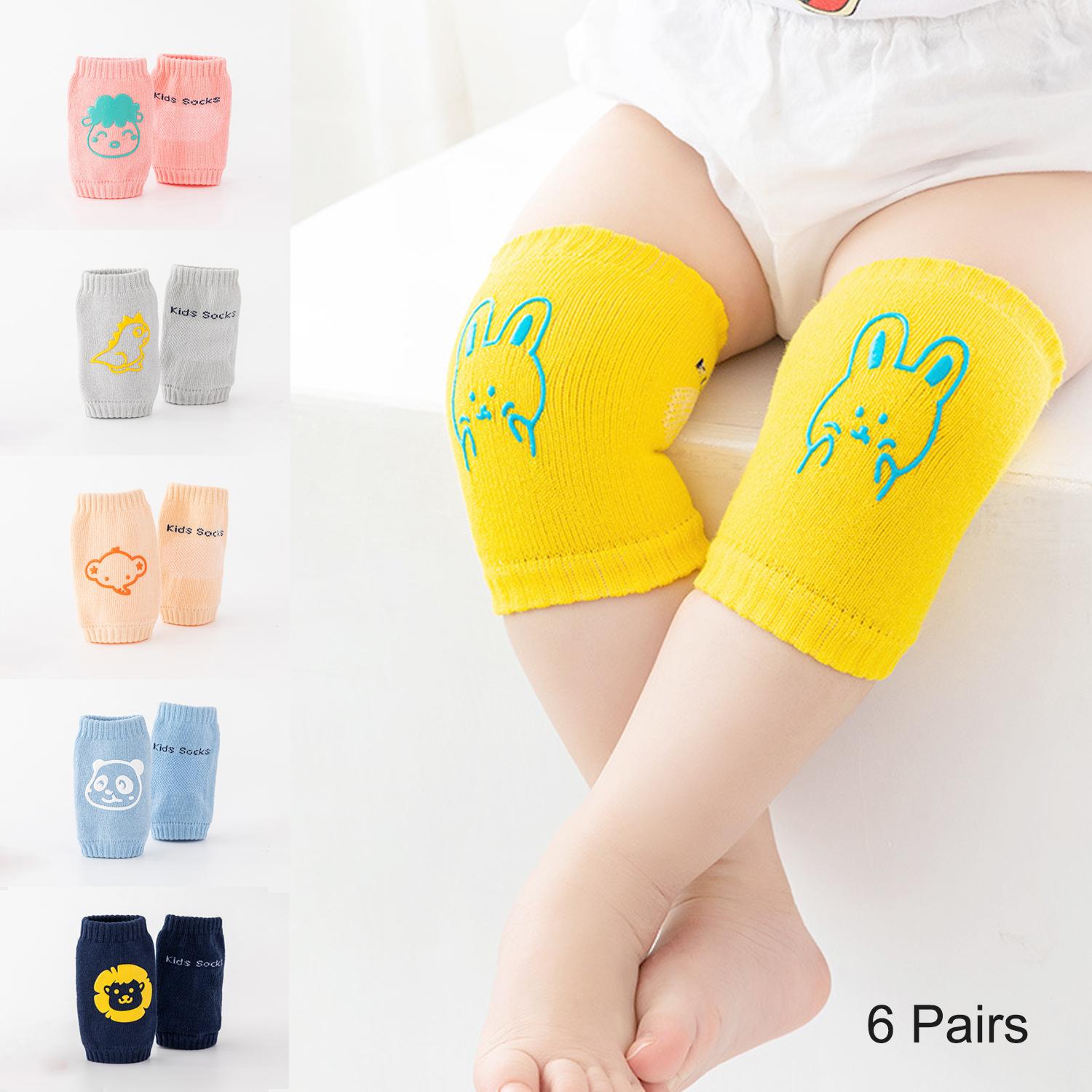 6 pairs of baby crawling non-slip knee pads for boys and girls cartoon elastic toddler solid color knee pads four seasons warm accessories baby gifts baby knee pad baby  knee  pads