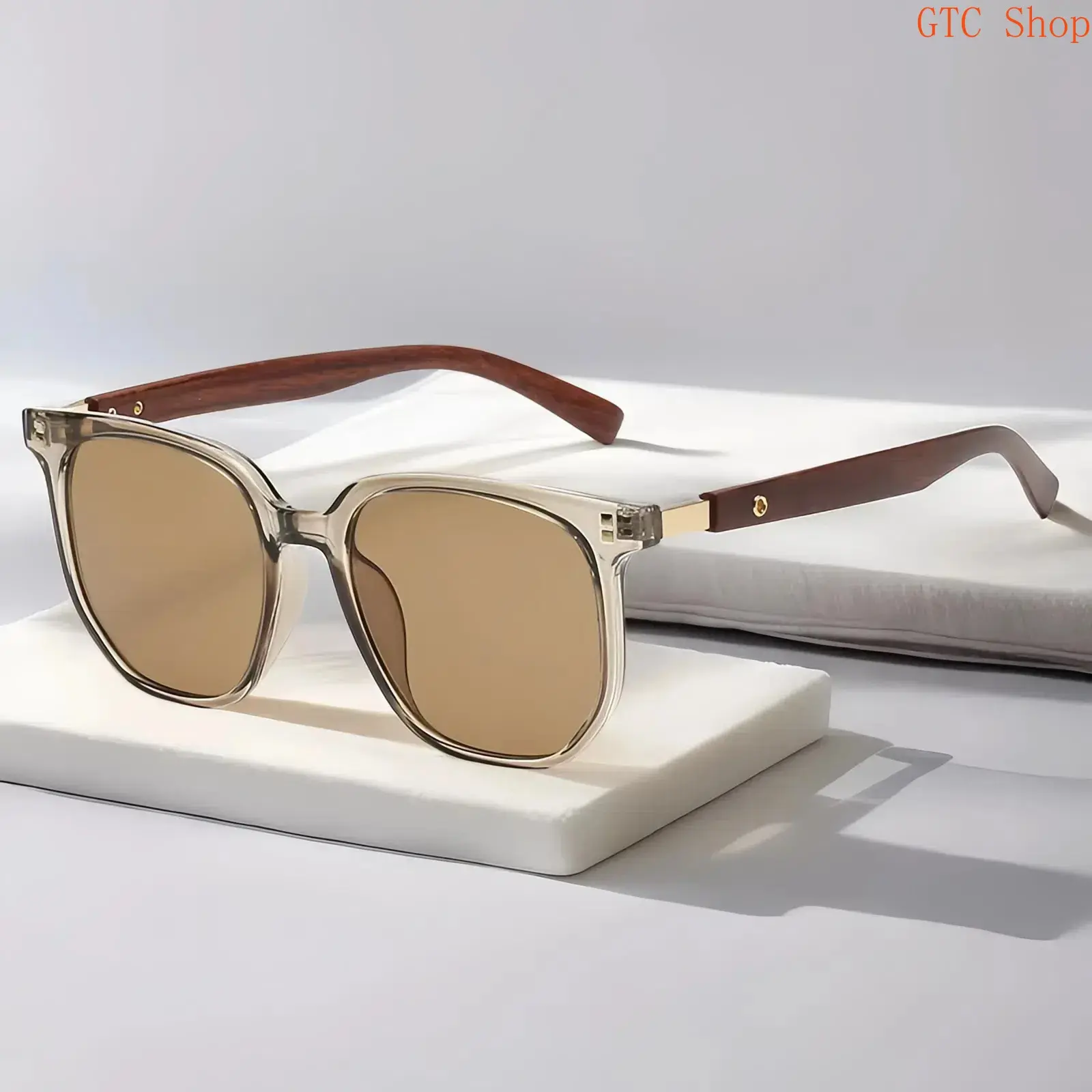 Unisex Vintage Trendy Sunglasses - Fashion Glasses with Elegant Tea Tint Frame, Tea Tint Reduces Glare, Premium Wood Grain Temple, Korean Aesthetic Design, UV400 UV Protective Eyewear, Lightweight Comfortable Sports Eyewear for Daily Casual Wear, Travel