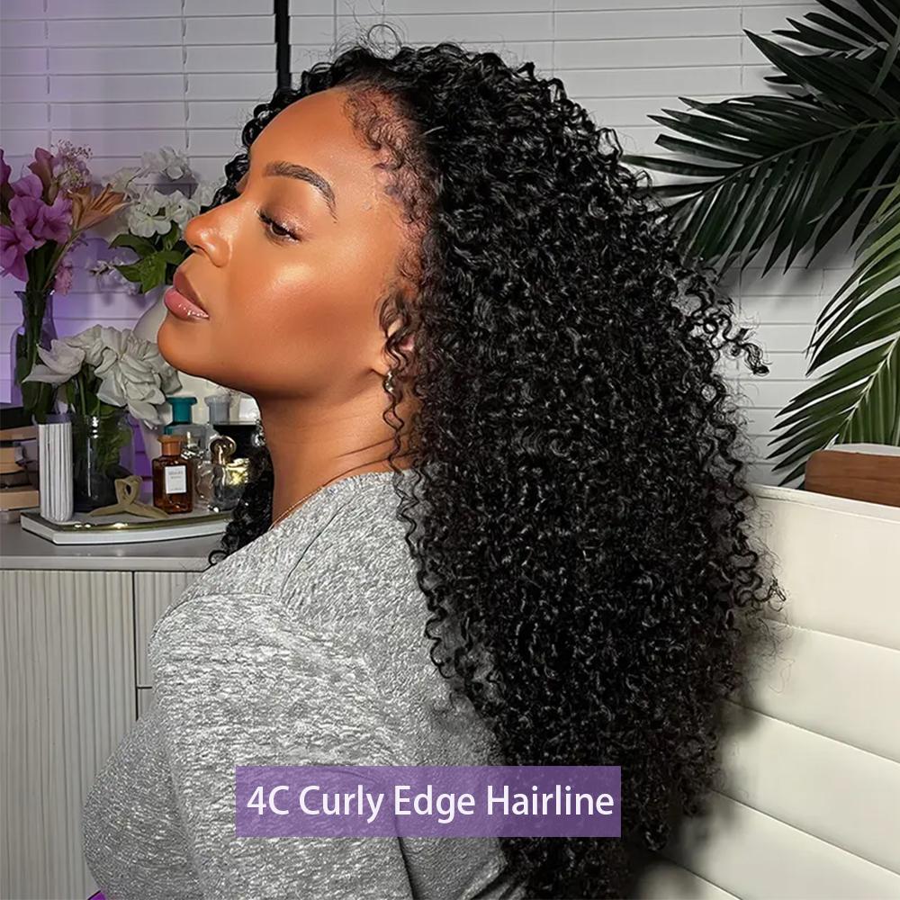 Glueless Curly Lace Front Human Hair Wig With Super Natural Hairline 360 13x6 Drawstring Wig Regular or 4C Curly Edges Hairline Option 220% Density Pre Bleached Knots #TikTokShopBlackFriday