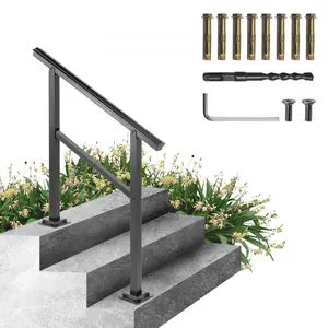 Outdoor Aluminum Stair Handrail, 36"x35", 165LBS Load Capacity, Adjustable 0-30° Angle, Fits 2-3 Steps, Includes Screw Kit