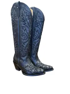 Bota  Reyme De Mujer Cuero Alta Negra