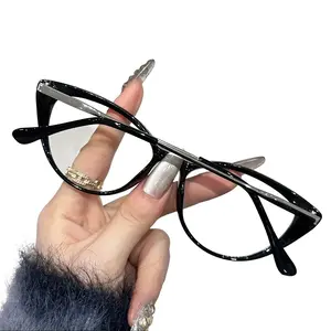 Women’s single-eye cat-eye full-frame glasses, piano-baked black frame, bare-skin effect transparent lenses, Instagram‑inspired preppy style, Korean‑style glossy frame that makes the face look smaller, casual for multiple occasions