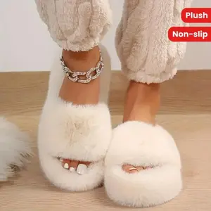 ComfyWomen'sFuzzyPlushSlippers-FauxFurLinedSlideShoeswithAnti-SkidSole,Non-SlipFeature,OpenToeDesign,IdealforIndoorUse-Girlwomen's clothing