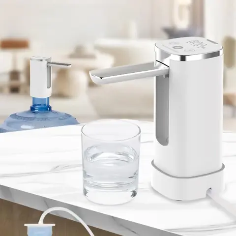 Cordless 5-gal Electric Water Jug Pump, 4 Dispense Modes, Digital Display, Portable USB Charging, Foldable Spout, 200ml Capacity, Food-Grade for Home/Office, Camping, Outdoor Use (White)