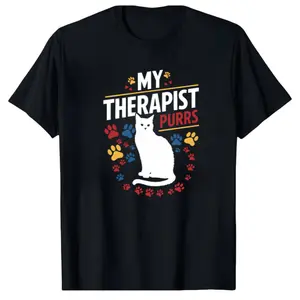 Soft Veterinarian Cat Lover Shirt – Colorful Paw Prints and Adorable White Cat Design for Summer