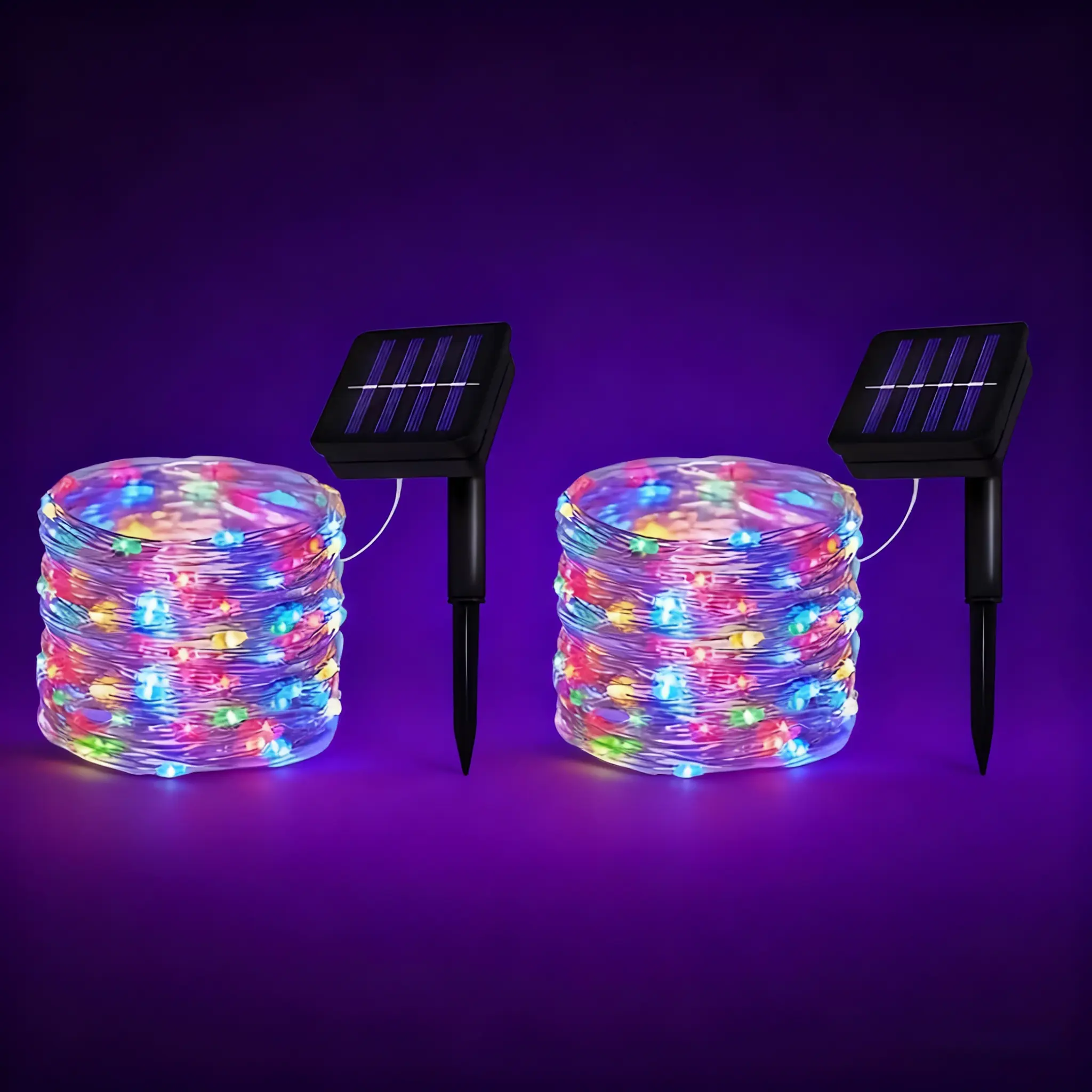 QOJOQ 2-Pack Solar Outdoor String Lights – Total Length 150 ft (approx. 44 m), 400 LEDs, Waterproof, 8 Modes, Copper Wire Solar Flickering Lights, Suitable for Gardens, Trees, Christmas, Wedding Parties, Warm White Light