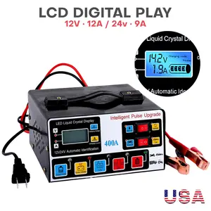 400A Heavy Duty Smart Battery Charger, 12V/24V Automatic Pulse Repair & Trickle Charging, Durable & Versatile for Cars, Trucks, and Marine Batteries Automotive Vehicle