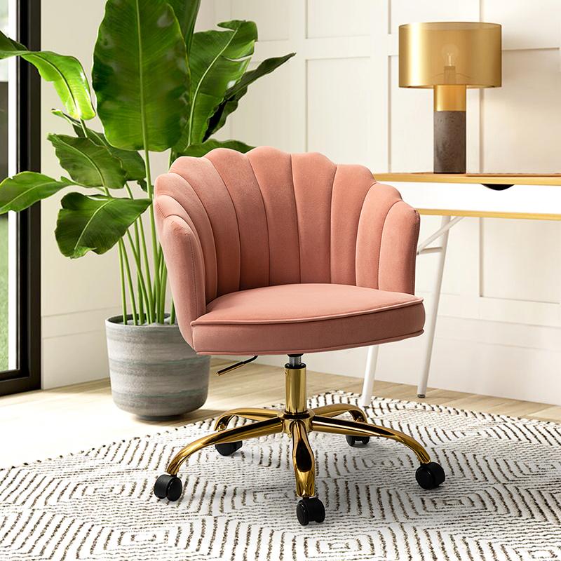 Hulala Belanda Task Office Chair, Height-adjustable, Sturdy and Durable Golden Finish, Tufted Back, velvet fabric upholstery, flower shape back, 360-degree wheels, functional and stylish, for Living Room and Office