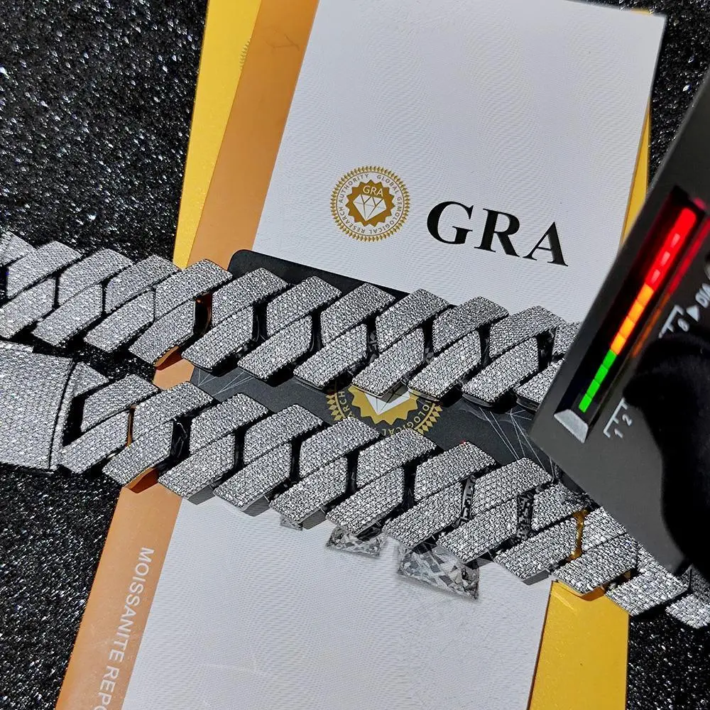 925 Solid Silver VVS1 5A Quality Cuban Link Necklace - 25mm Wide with GRA, 6 Rows, Passes Diamond Test, Iced Out, for Rappers - 8/9/10/16/18/20/22/24/26 inch Options