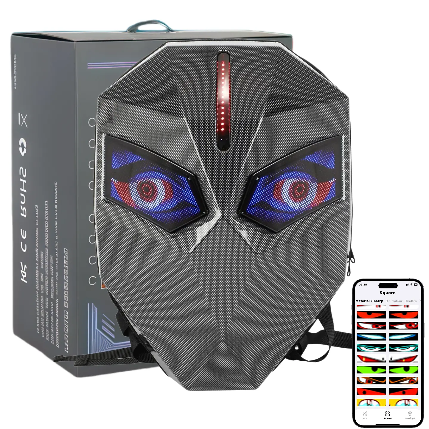 SCITOO LED Backpack for Men,Ebike/Motorcycle Devil eyes Backpack With DIY Programmable Full Color Screen, Hard Shell Large Capacity Waterproof Helmet Bag Laptop Backpackpack for Riders/ electric off-road bikers / Scooter Rider escooter accessories funny