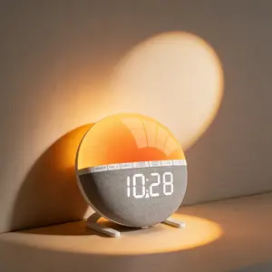 All-in-one 6-inch bedside wake-up light, 7-color night light, 7 alarm tones, snooze function, simple and elegant design ideal for bedroom nightstands and small spaces deep sleeper sunset clock aesthetic sunrise dream egg alarmclock despertador desk heavy