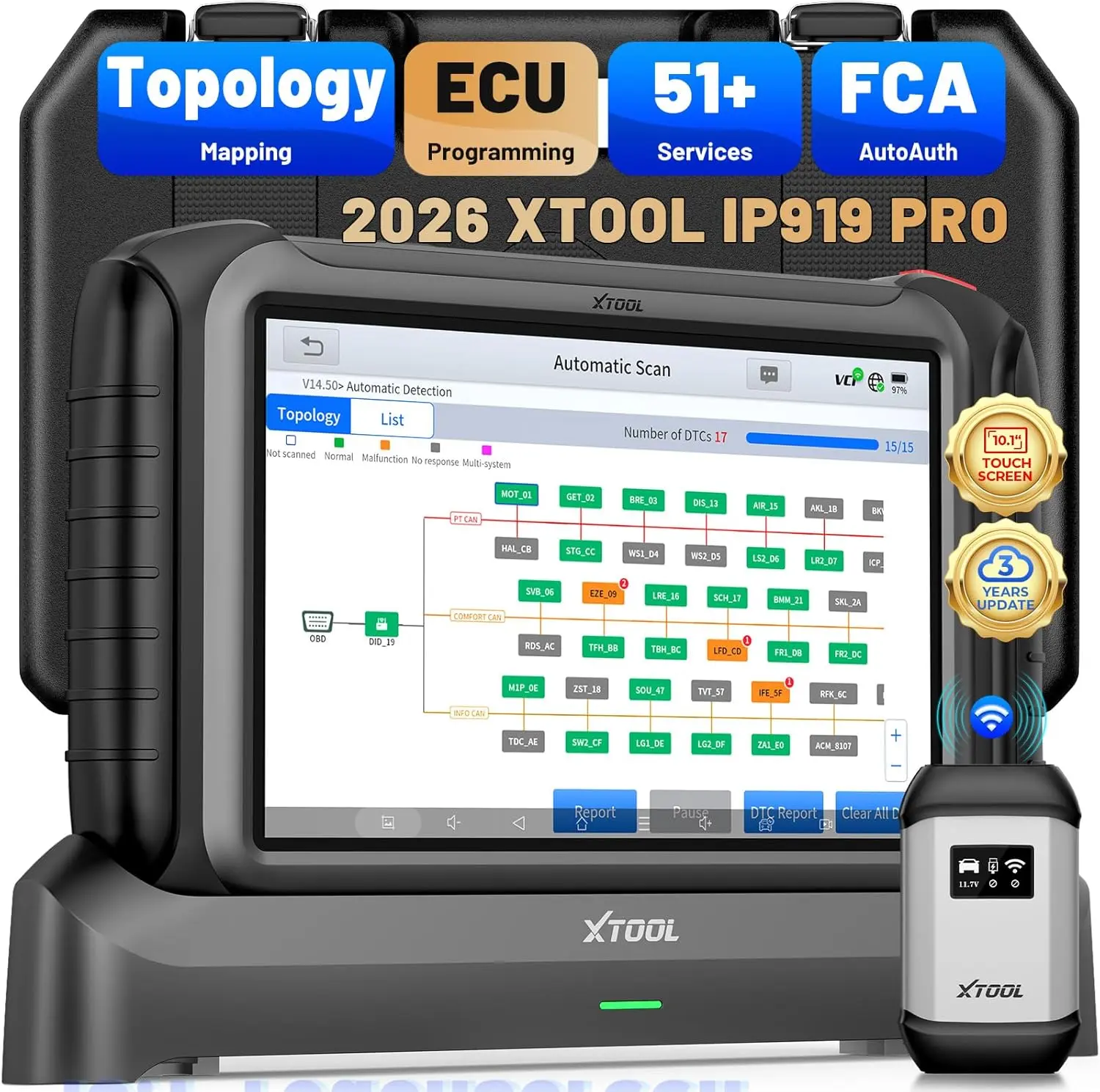 [Summervibes] XTOOL IP919 PRO OBD2 Scanner Full System Diagnostics, Topology Mapping, ECU Coding, 42+ Resets, with DoIP/CAN FD/AutoAuth Support Automotive Scan Tool Bidirectional Scan Tool