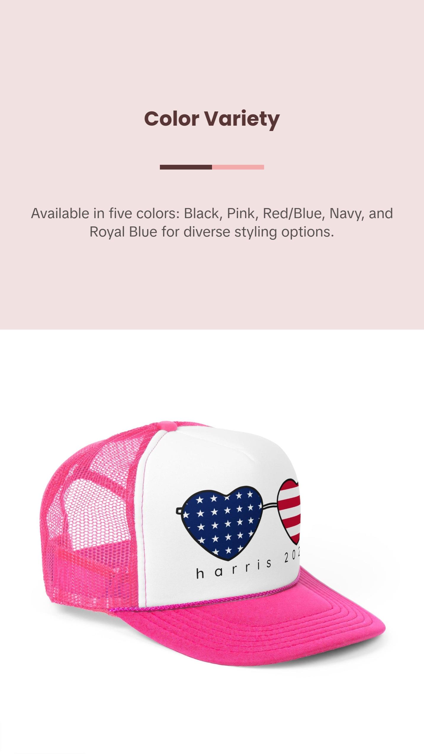 Kamala Harris Trucker Hat - American Flag Hearts Cap