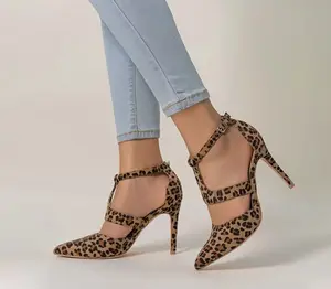 Leopard Print Pointed-Toe Stiletto Heels with Ankle Strap