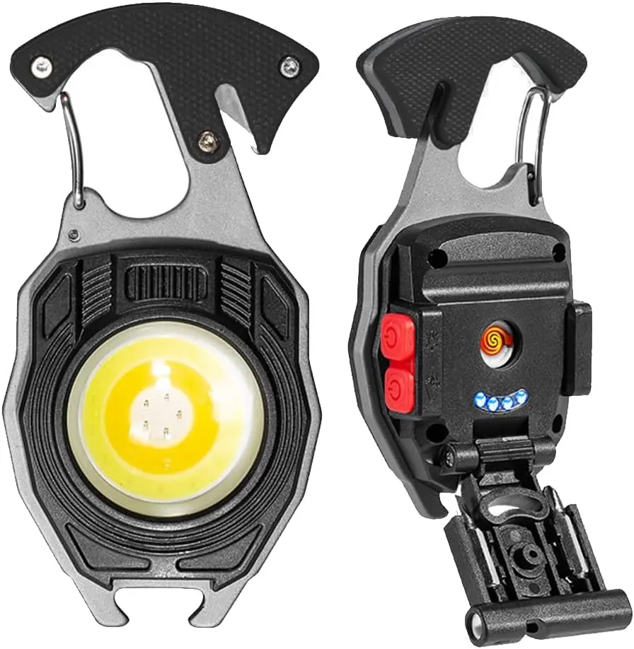 7-in-1 Rechargeable LED Camping Work Light - Magnetic Portable LED Flashlight with 6 Light Modes, Safety Cutter, Whistle, Screwdrivers, Bottle Opener, USB-C Charge for Outdoor, Car Use