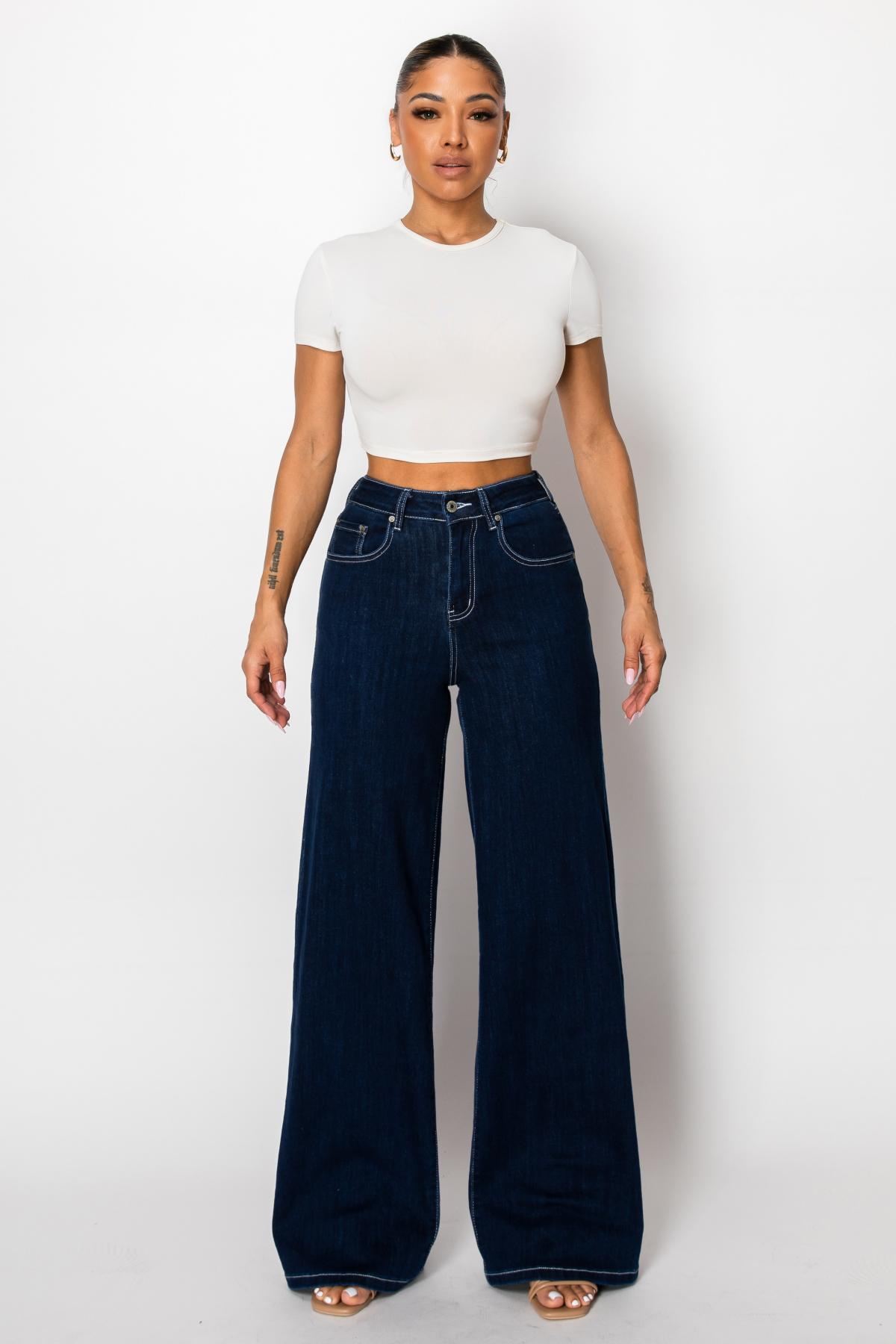 Sofia CANANA Super Stretchy High Rise Wide Leg Jeans for Women Baggy Denim Pants Tummy Control BBL Regular Size Plus Size #TikTokShopSpringGlowUp