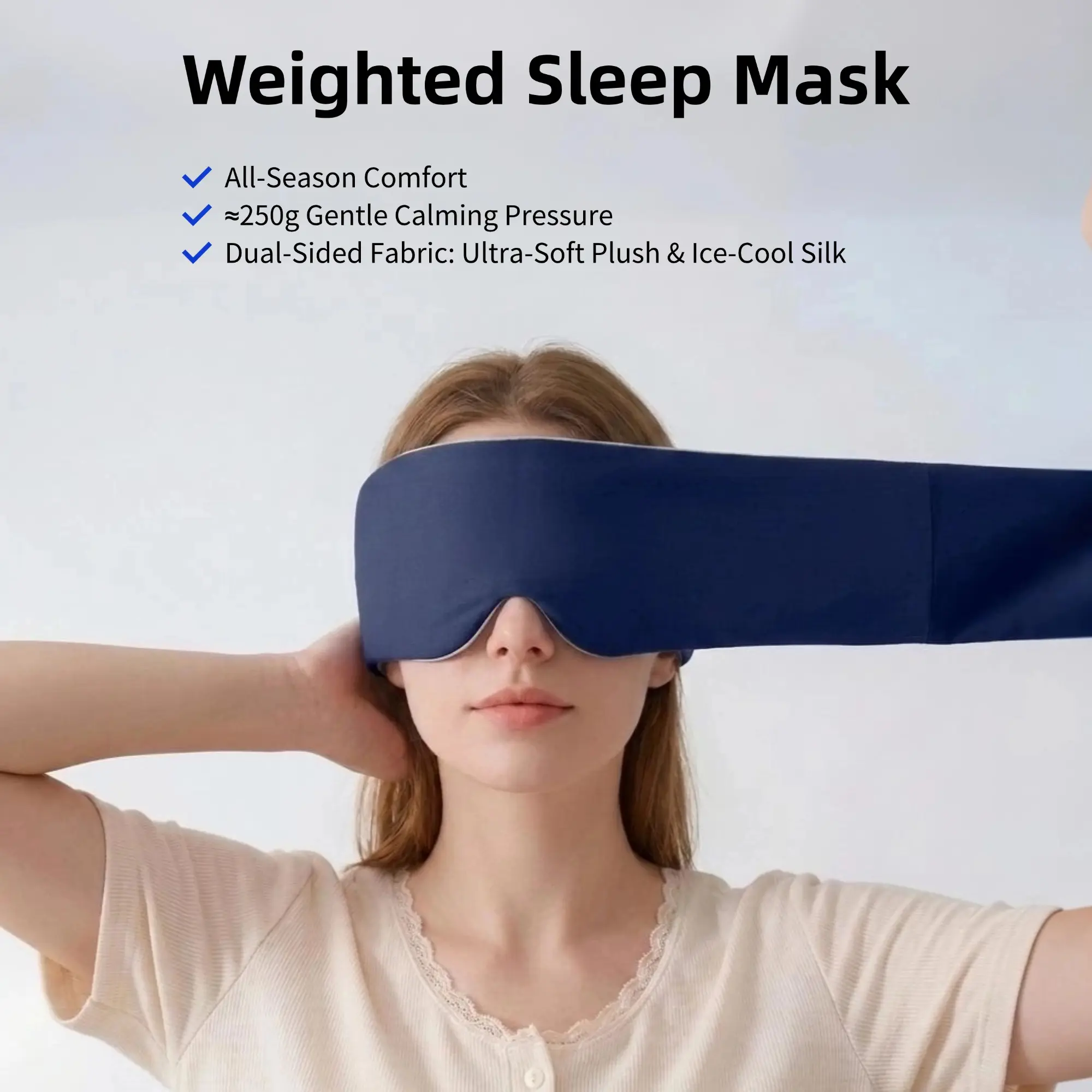 Weighted Eye Mask Strapless, Full Coverage Breathable Sleep Mask with Gentle Pressure, Light Blocking Eye Mask for Better Sleep, Calming Eye Shade for Side & Back Sleepers, Travel