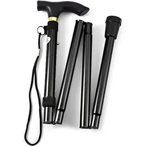 Folding Lightweight Walking Stick - Adjustable Aluminum Metal Collapsible Travel Cane with Non-Slip Rubber Base