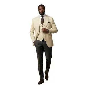 Ivory & Charcoal Three-Piece Suit | Custom Tailored Men's Wedding Suit