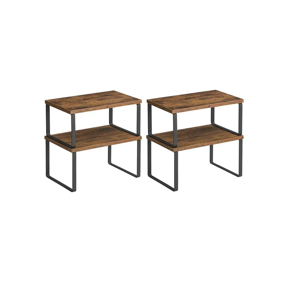 SONGMICS HOME Cabinet Organizer Shelf, Set of 4 Kitchen Counter Shelves, Kitchen Storage, Spice Rack, Stackable, Expandable, Metal and Engineered Wood, Kitchen Organizers, Adjustable Storage Shelf