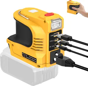 type-c port 220W Power Inverter for DeWalt 20V Battery, Portable Power Supply Convert - DC 20V to 110V~120V Battery Powered Outlet with USB-B & USB-C & 12V DC & 220W AC Output with LED Light