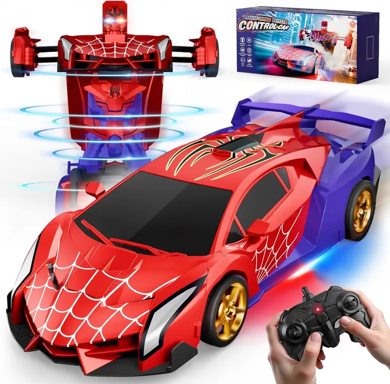 Remote Control Car - Transform Robot RCCars Contains All Batteries: One-ButtonDeformation and 360 Degree RotatingDrifting, Present Christmas Children's DayBirthday Gift for Boys/Girls Construction Toy rotation toy gift one-button deformation carros