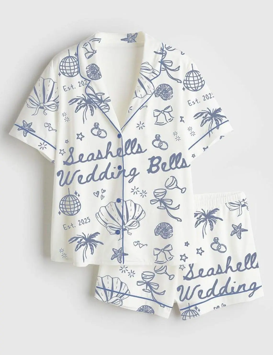 2026 Seashells And Wedding Bells Bachelorette Beach Bachelorette Seashell Hens Party Satin Pajama Set, Wedding Gifts Xmas For Her #pajamas