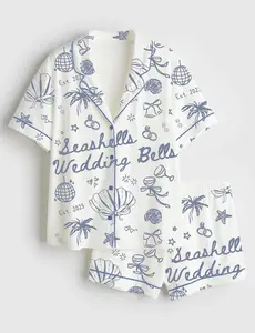2026 Seashells And Wedding Bells Bachelorette Beach Bachelorette Seashell Hens Party Satin Pajama Set, Wedding Gifts Xmas For Her #pajamas