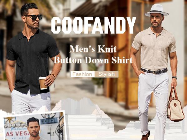 COOFANDY Mens Knit Button Down Shirt Short Sleeve Summer Casual Shirts Vintage Beach Vacation Shirts