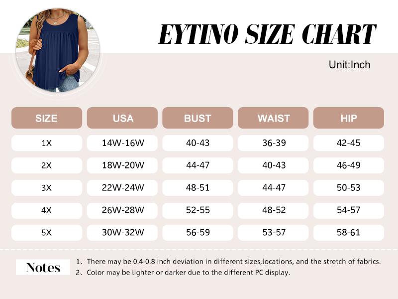 Eytino Plus Size Tank Tops for Women Sleeveless Crew Neck Summer Casual Loose Tee Shirts(1X-5X)