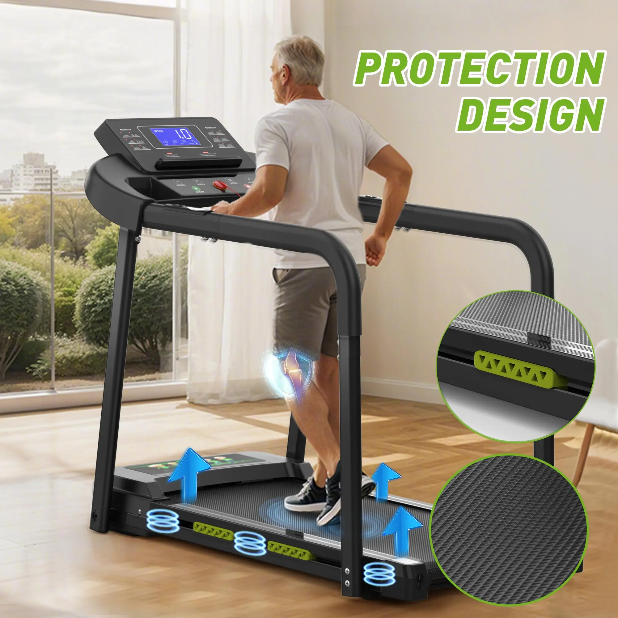 XMKEY Walking Treadmill for Seniors with Long Handrails, Safety Key, 300 lbs Capacity, 2.5HP Motor, Large LCD Display to Monitor Progress, 16.5 Inches Wide Belt, Treadmills, Versatile Exercise, Led Display, 12 Months