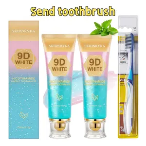 Blue-pink toothpaste with a free toothbrush, containing niacinamide and 20% hydroxyapatite for gentle cleaning, whitening teeth, and oral care at home and while traveling; unisex; promotes oral hygiene and health; long-lasting fresh breath; an ideal gift.