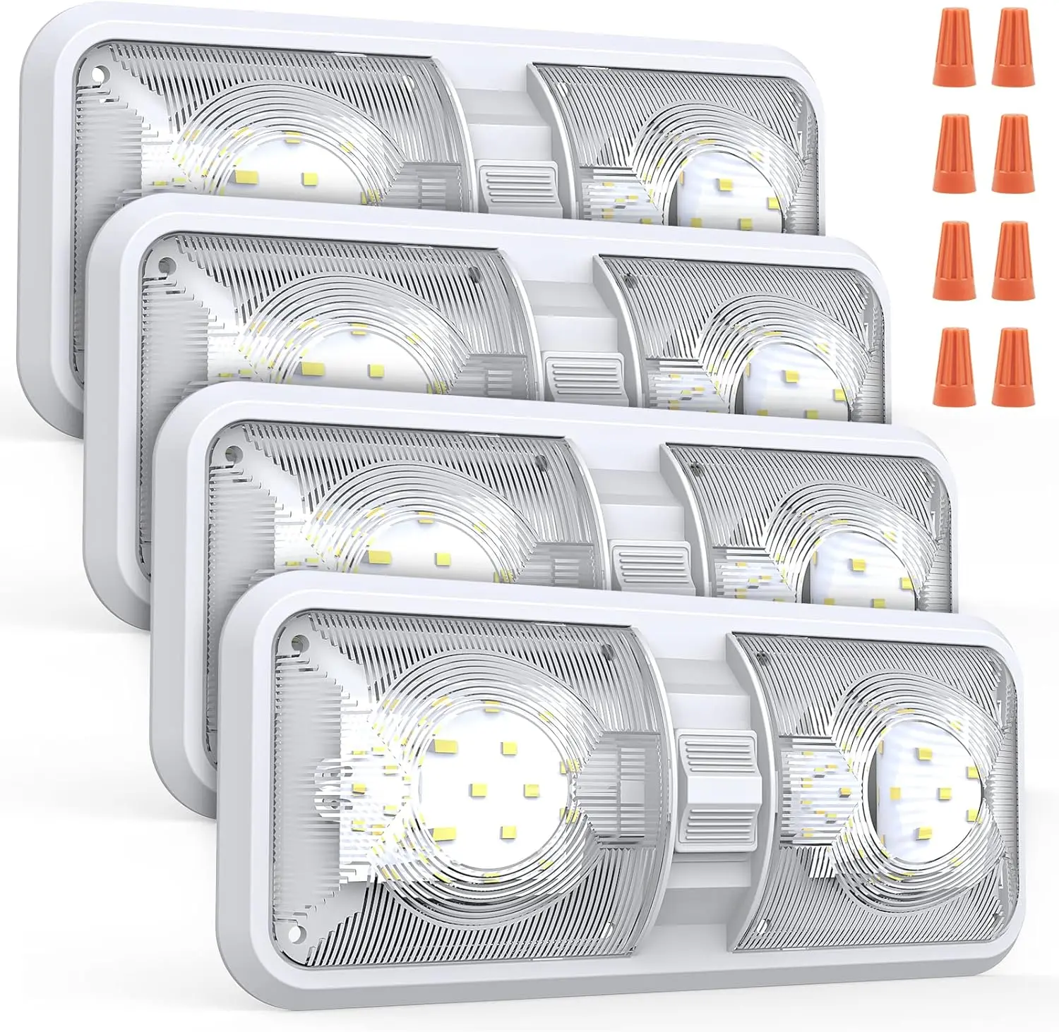 4 Pack RV LED Ceiling Double Dome Light Fixture ON/OFF Switch Interior Lighting for Car/RV/Trailer/Camper/Boat