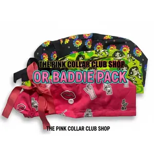 THE PINK COLLAR CLUB SHOP OR BADDIE PACK Full Hair Protection Silk Lined Scrub Caps for Healthcare Workers OR Nurses and OR Techs