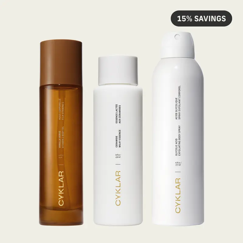 Vanilla Verve Smooth Skin Set – Includes Glycolic Acid Exfoliating Body Spray, Ceramide Milky Essence, Vitamin C Body Oil