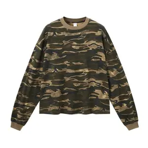 Inflation 100% Cotton 250g Spring-Summer Street Cropped Boxy Camo Loose Long Sleeve T-Shirt Autumn Winter New Fashion Outdoor Casual Versatile Crew Neck Top Streetwear Valentine's Da