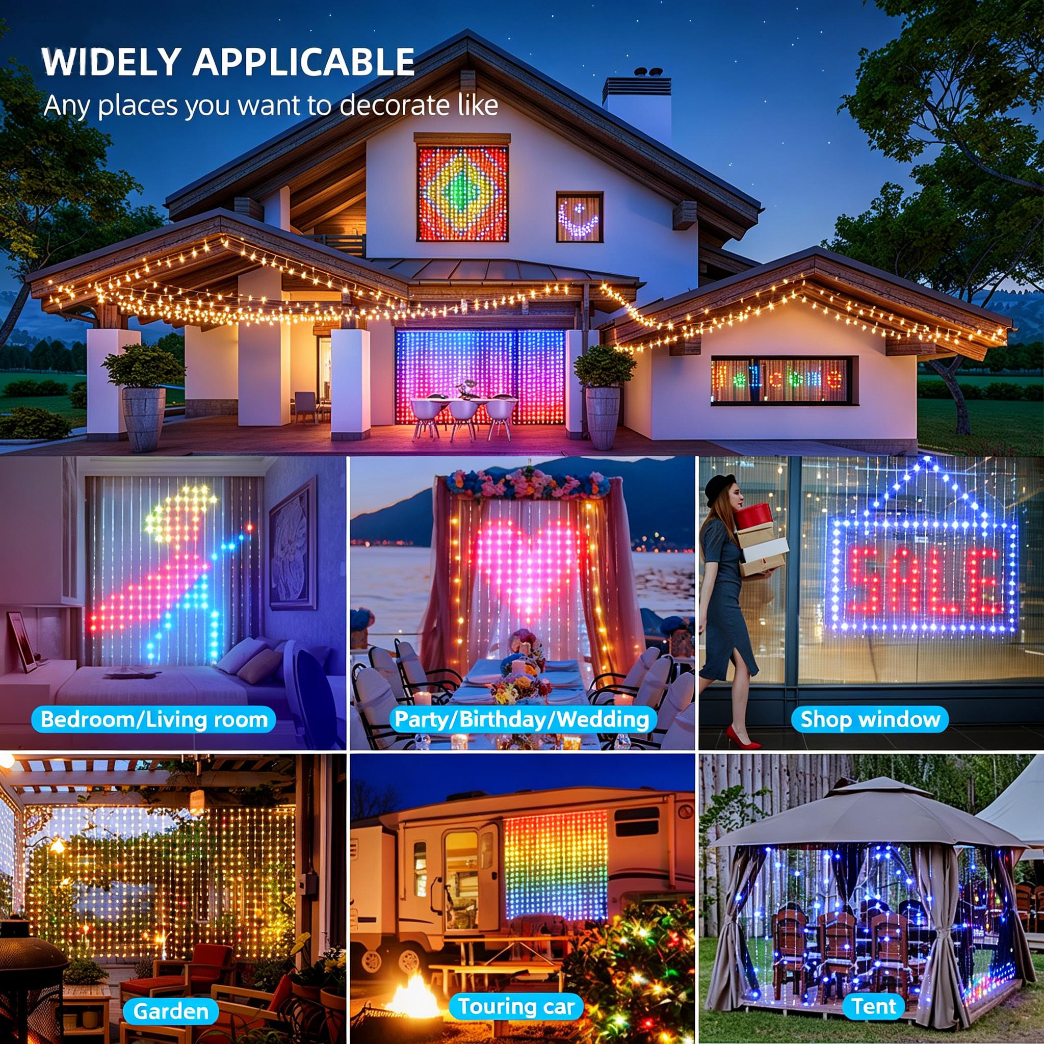 Smart RGB Magic Curtain Lights, 400-LED Interior RGB Lighting with DIY Text, Music Sync, 16M Colors, Custom Messages & Patterns, Adjustable LEDs, Ideal for Party, Holiday Decor Led Multicolor Custom Rgb Backlit Interior Rgb Lighting