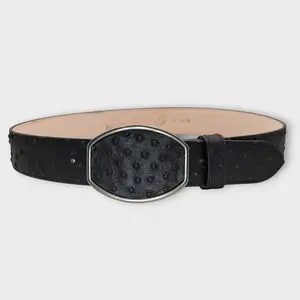 Men’s 2” Ostrich Print Western Leather Belt Black – Classic Cowboy Style HC-126
