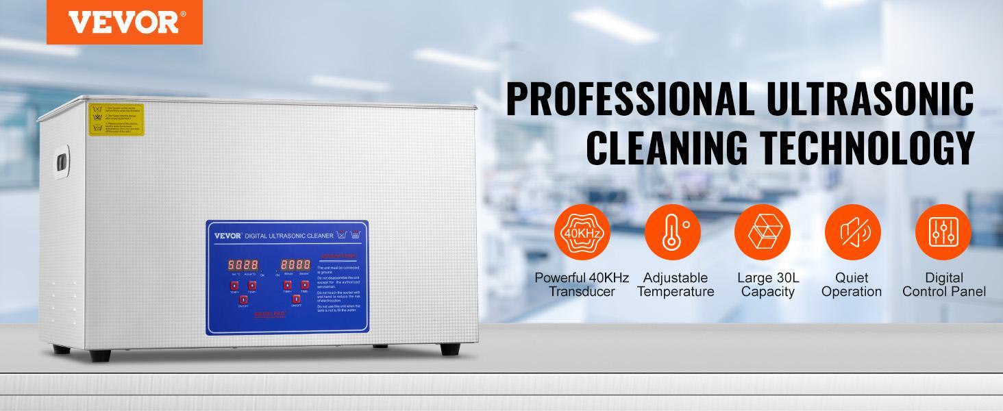 VEVOR Professional Ultrasonic Cleaner, TikTokShopBlackFriday, Max. 30L Ultrasonic Jewelry Cleaner with Digital Timer & Heater, Stainless Steel Industrial Sonic Cleaner 40kHz for Glasses, Watches, Rings, Small Parts VEVOR Super Brand Day
