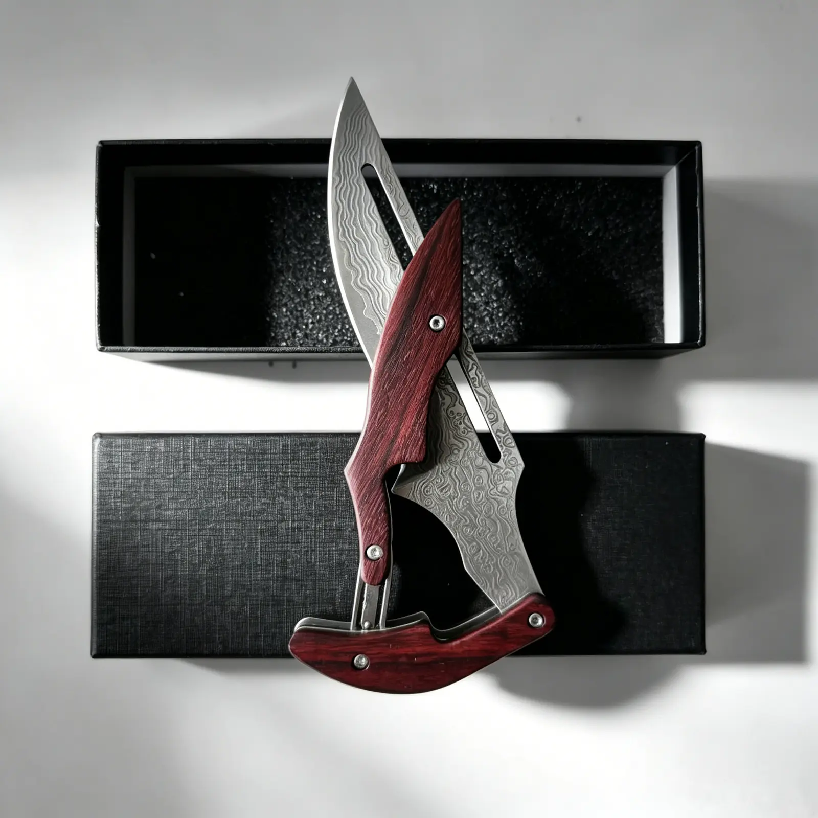 Damascus/Stainless Blades Steel Folding Knife with Wood Handle - Mechanical Magic Pocket Knife ,Kitchen Peeling Tool,Camping Tools, Durable Steel Tool,Portable Outdoor Tools,Survival Equipment,Portable Multipurpose Knives, Outdoor Survival Edc,Unique Gift